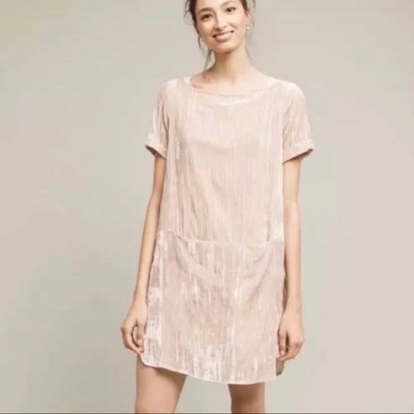 Anthropologie Dresses & Skirts - Anthropologie Floreat Crushed Velvet Crinkle Short Sleeve Midi Dress Cream XS